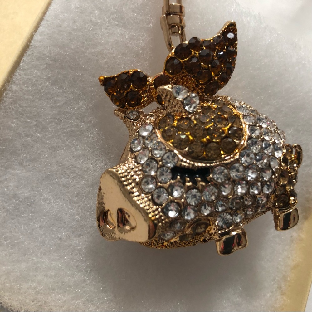 New Crystal Pig Keychain Charm in Gold and Amber - Picture 5 of 6